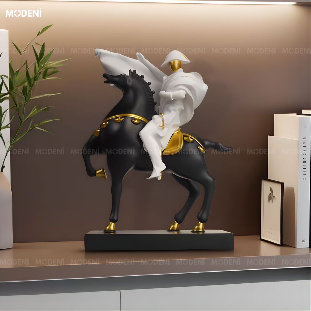 Tượng Trang Trí Ngựa Lumen Black Composite Cao Cấp Đúc Nguyên Khối - Điểm Nhấn Cho Bàn Console, Kệ Tủ Và Không Gian Hiện Đại