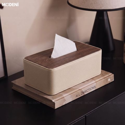  Hộp Khăn Giấy Bruno Be Da PU Cao Cấp Phối Vân Gỗ Cho Phòng Khách Sang Trọng 