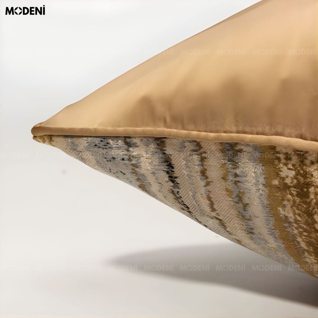 Vỏ Gối Sofa Waveform – Vải Jackquard Phối Nhung Họa Tiết Sọc Loang Ánh Kim May Dập Nổi Hiện Đại
