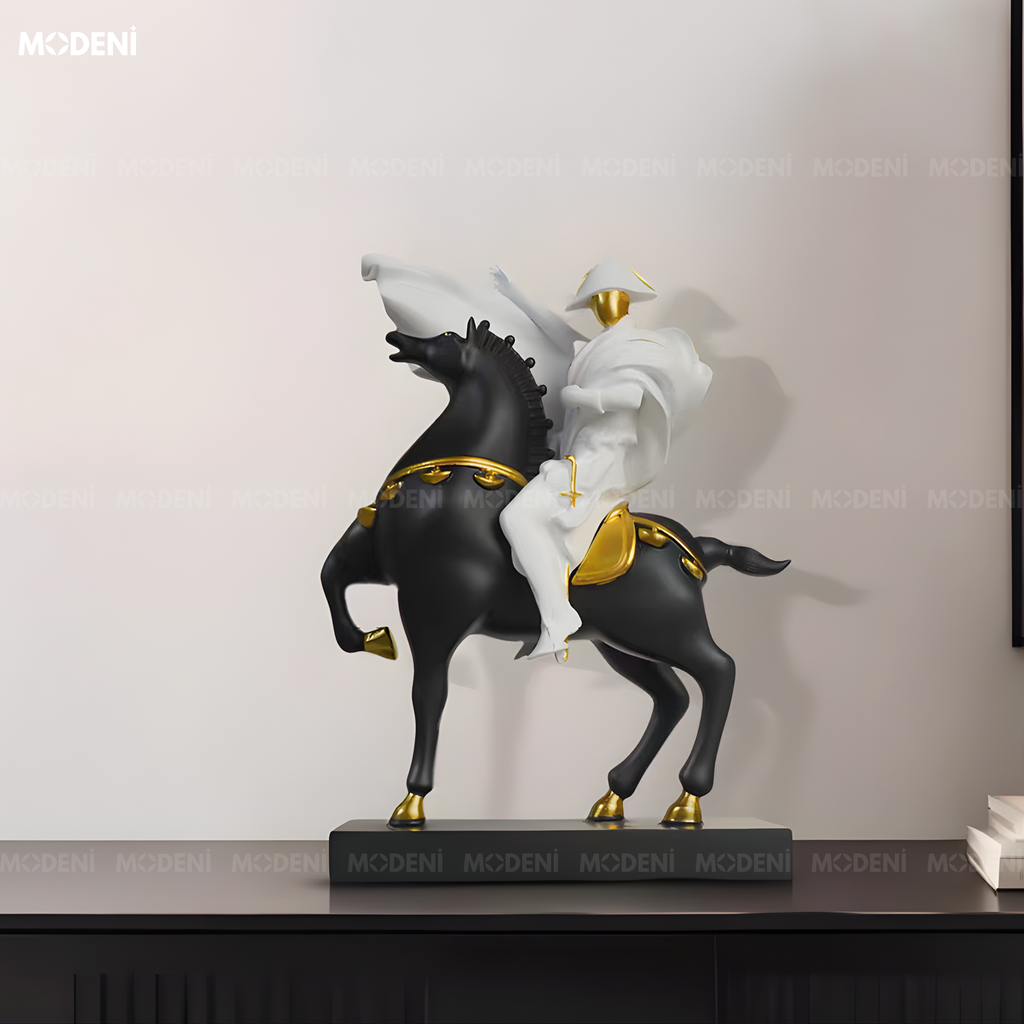 Tượng Trang Trí Ngựa Lumen Black Composite Cao Cấp Đúc Nguyên Khối - Điểm Nhấn Cho Bàn Console, Kệ Tủ Và Không Gian Hiện Đại