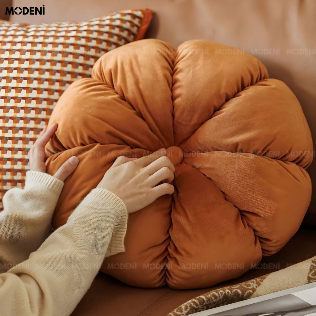 Vỏ Gối Sofa Lingo – Vải Nhung Tuyết Họa Tiết Múi Tròn Retro