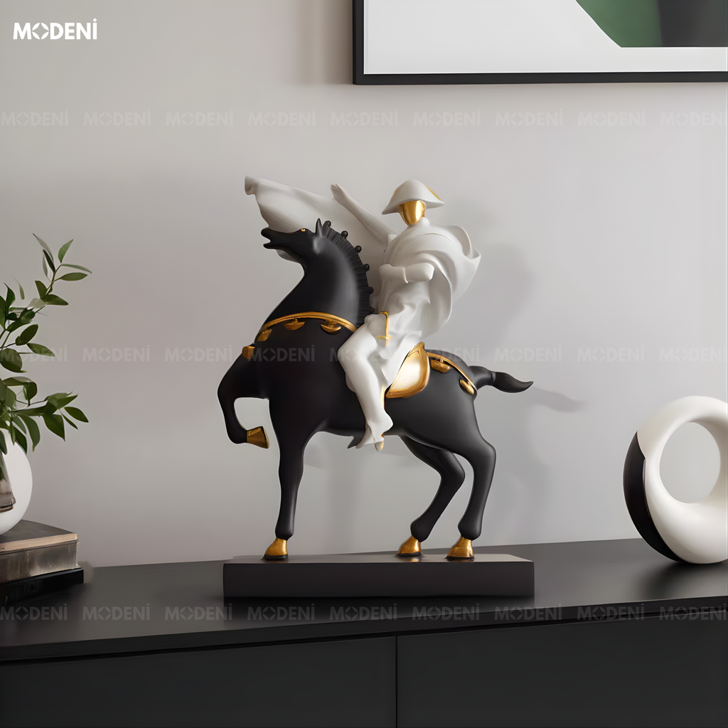 Tượng Trang Trí Ngựa Lumen Black Composite Cao Cấp Đúc Nguyên Khối - Điểm Nhấn Cho Bàn Console, Kệ Tủ Và Không Gian Hiện Đại