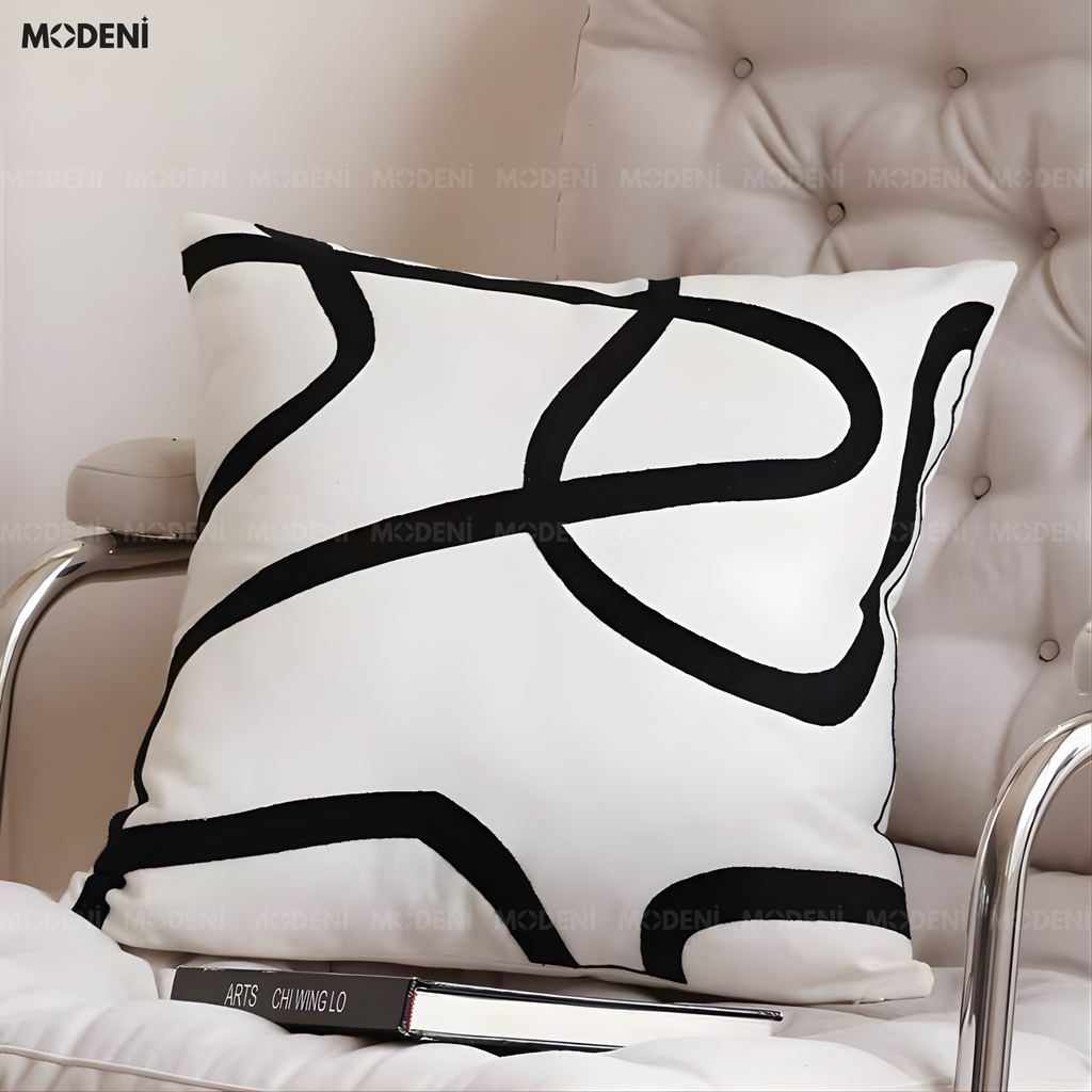 Vỏ Gối Sofa Curve – Vải Chenille & Cotton Họa Tiết Line Uốn Lượn Dệt Nổi Phong Cách Pop Art