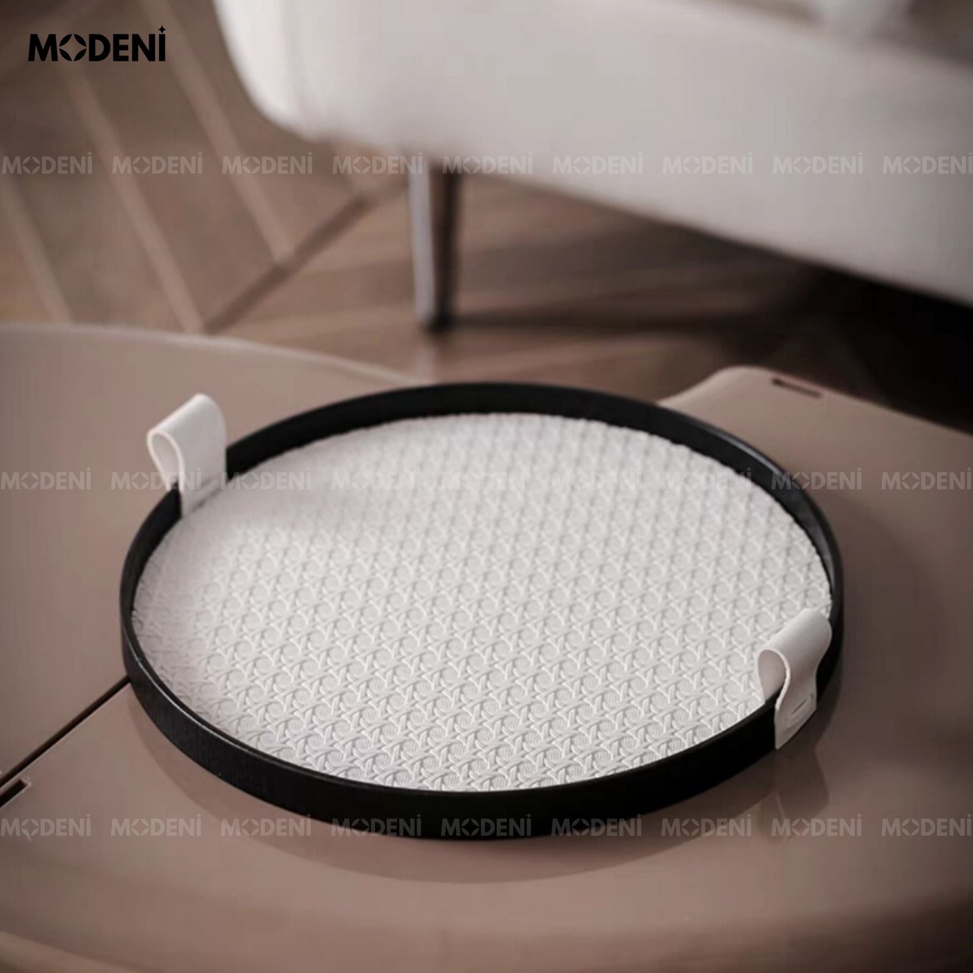  Khay Astrid Tròn Trắng – Decor Nhẹ Nhàng Hiện Đại – Mặt Da Vân Nghệ Thuật, Phù Hợp Bàn Sofa, Kệ Tủ, Bàn Trang Điểm Sang Trọng 
