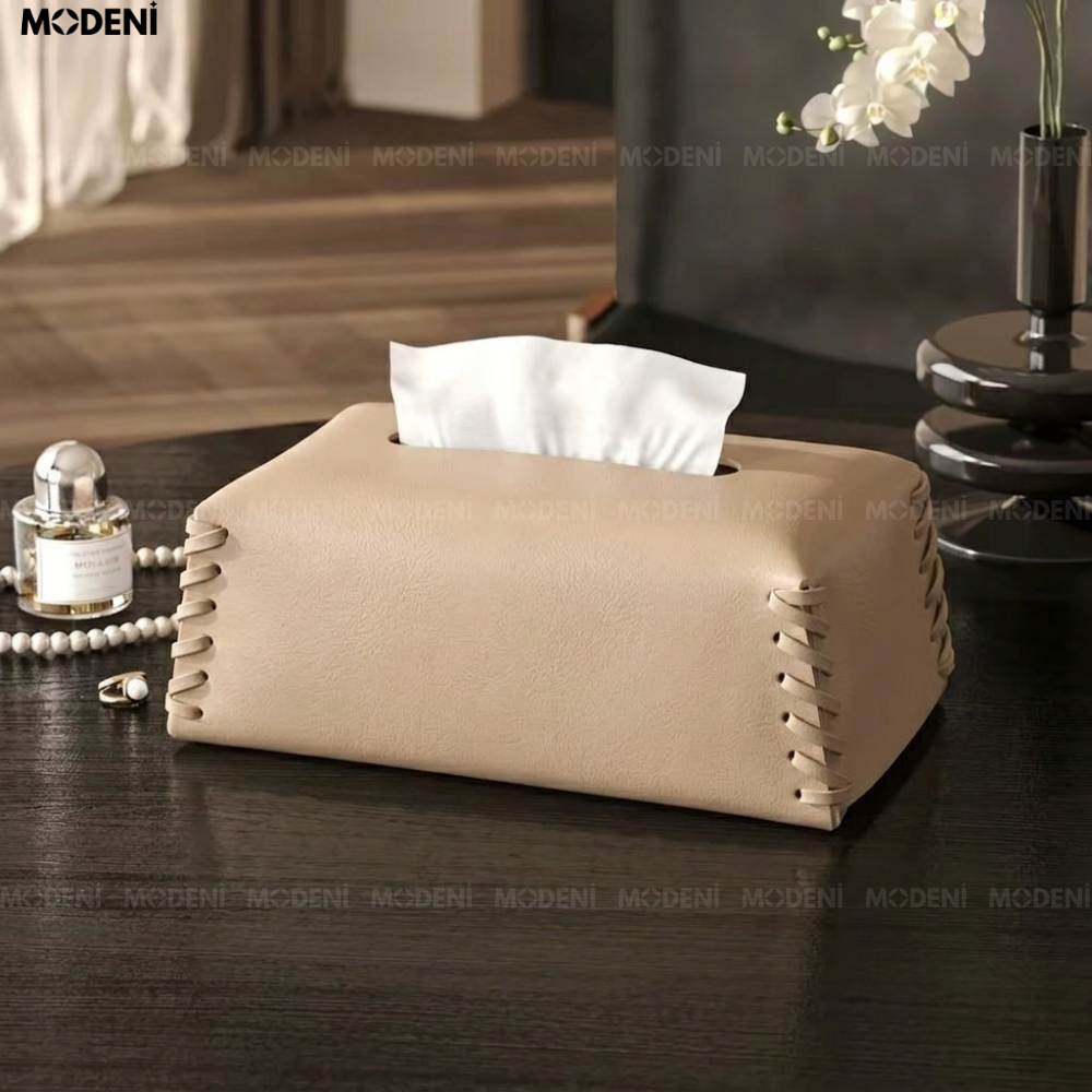 Hộp Khăn Giấy Nomi Be Da PU Cao Cấp Khâu Tay Thủ Công Đậm Chất Cá Nhân Cho Phòng Ngủ
