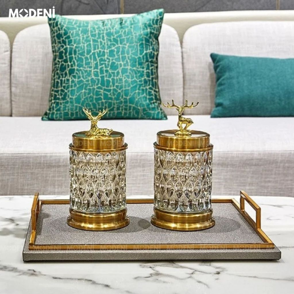 Khay Dorian Da Xám – Khay Decor Sang Trọng Hiện Đại – Thiết Kế Tối Giản Chống Trượt, Trang Trí Bàn Sofa, Console, Quà Tặng Gu Tinh Tế