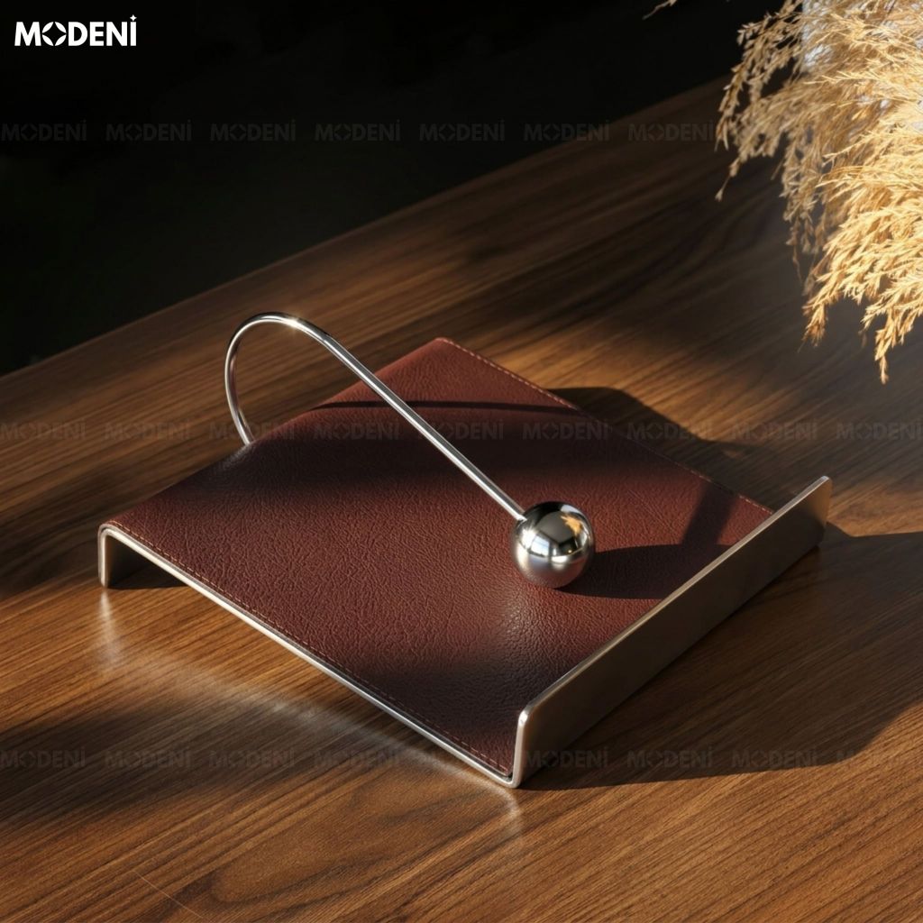 Hộp Khăn Giấy Libra Thép Không Gỉ Phối Da Nâu Sang Trọng Phong Cách Minimalism