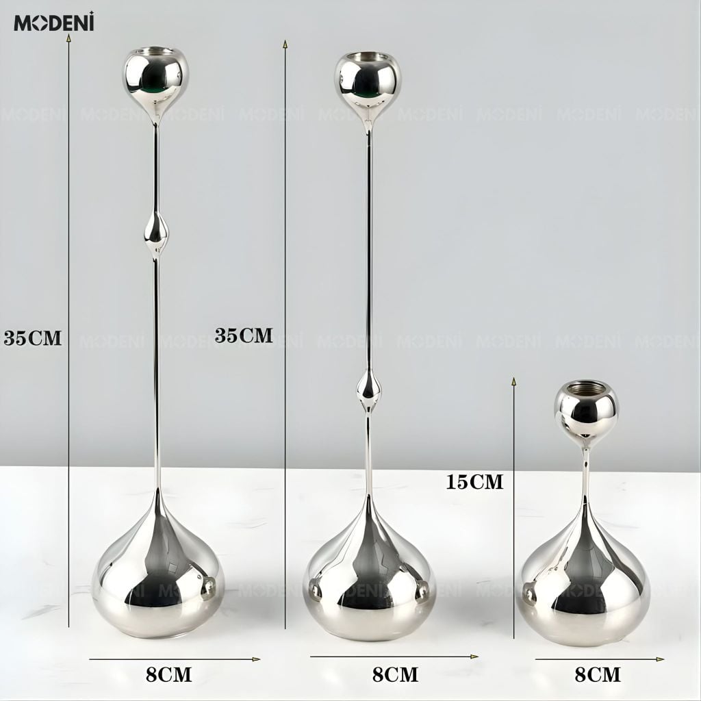 Set 3 Chân Nến Kim Loại Yusla Silver – Chân Nến Trang Trí Cao Cấp – Tôn Vẻ Đẹp Không Gian Hiện Đại – Decor Phòng Khách & Bàn Sofa