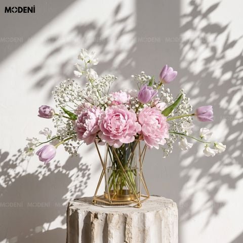  Lọ Hoa Swirling Light – Bình hoa thủy tinh decor hiện đại – Khung kim loại mạ vàng sang trọng – Kích thước 18x15cm, phù hợp bàn tiệc hoặc phòng khách 