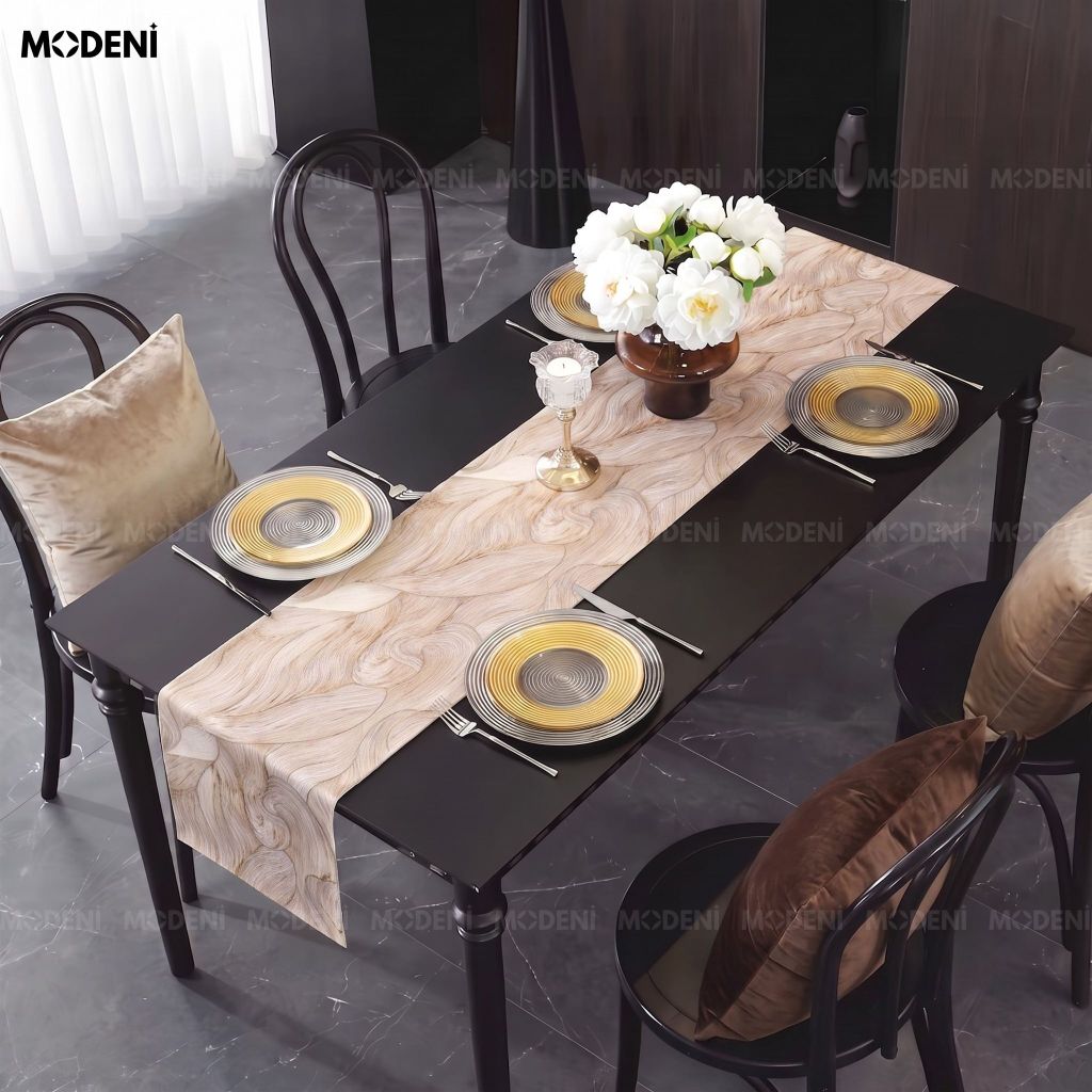 Khăn Trải Bàn Duneva PVC Phủ Ánh Kim Màu Gold Bảo Vệ Mặt Bàn Cực Tốt Cho Nhà Hàng Sang Trọng