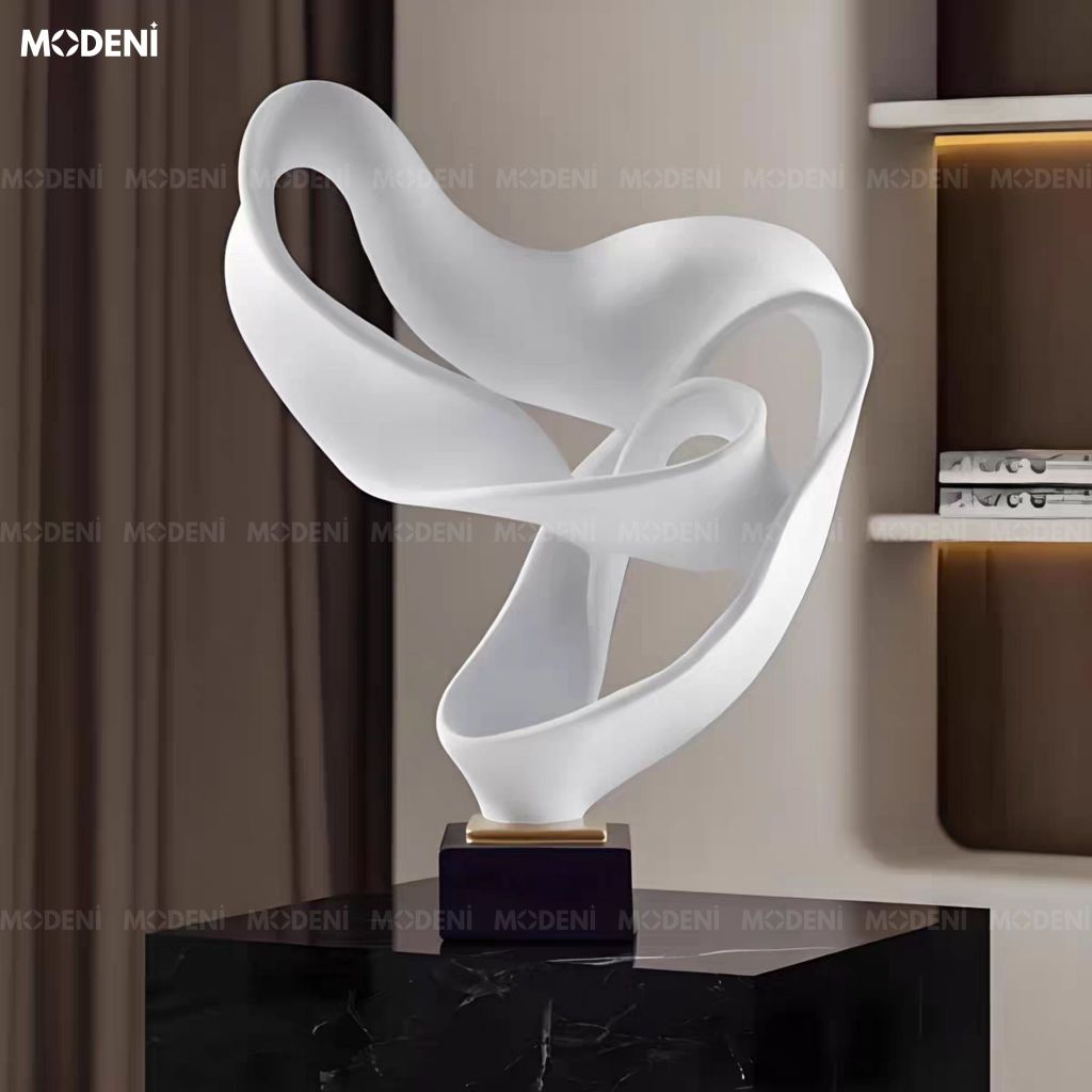 Tượng Trang Trí Oldel White Nghệ Thuật Trừu Tượng – Thiết Kế Lượn Sóng Độc Bản – Decor Kệ Tủ, Bàn Console Phong Cách Hiện Đại