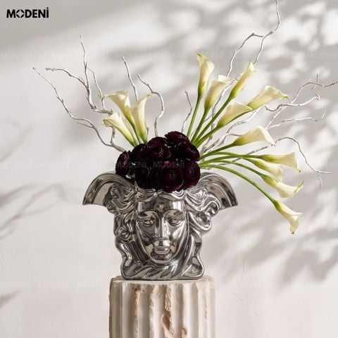  Bình Hoa Kết Hợp Tượng Trang Trí Silver Savona Gốm Sứ Sang Trọng Cao Cấp 