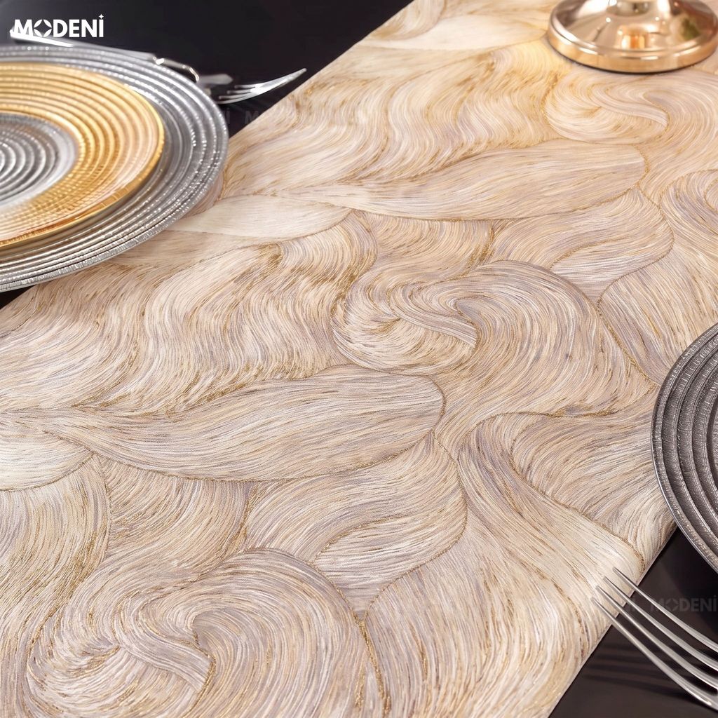 Khăn Trải Bàn Duneva PVC Phủ Ánh Kim Màu Gold Bảo Vệ Mặt Bàn Cực Tốt Cho Nhà Hàng Sang Trọng