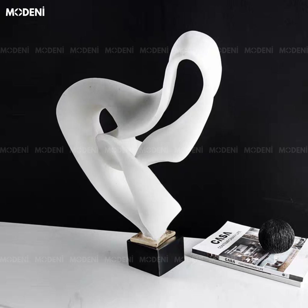 Tượng Trang Trí Oldel White Nghệ Thuật Trừu Tượng – Thiết Kế Lượn Sóng Độc Bản – Decor Kệ Tủ, Bàn Console Phong Cách Hiện Đại