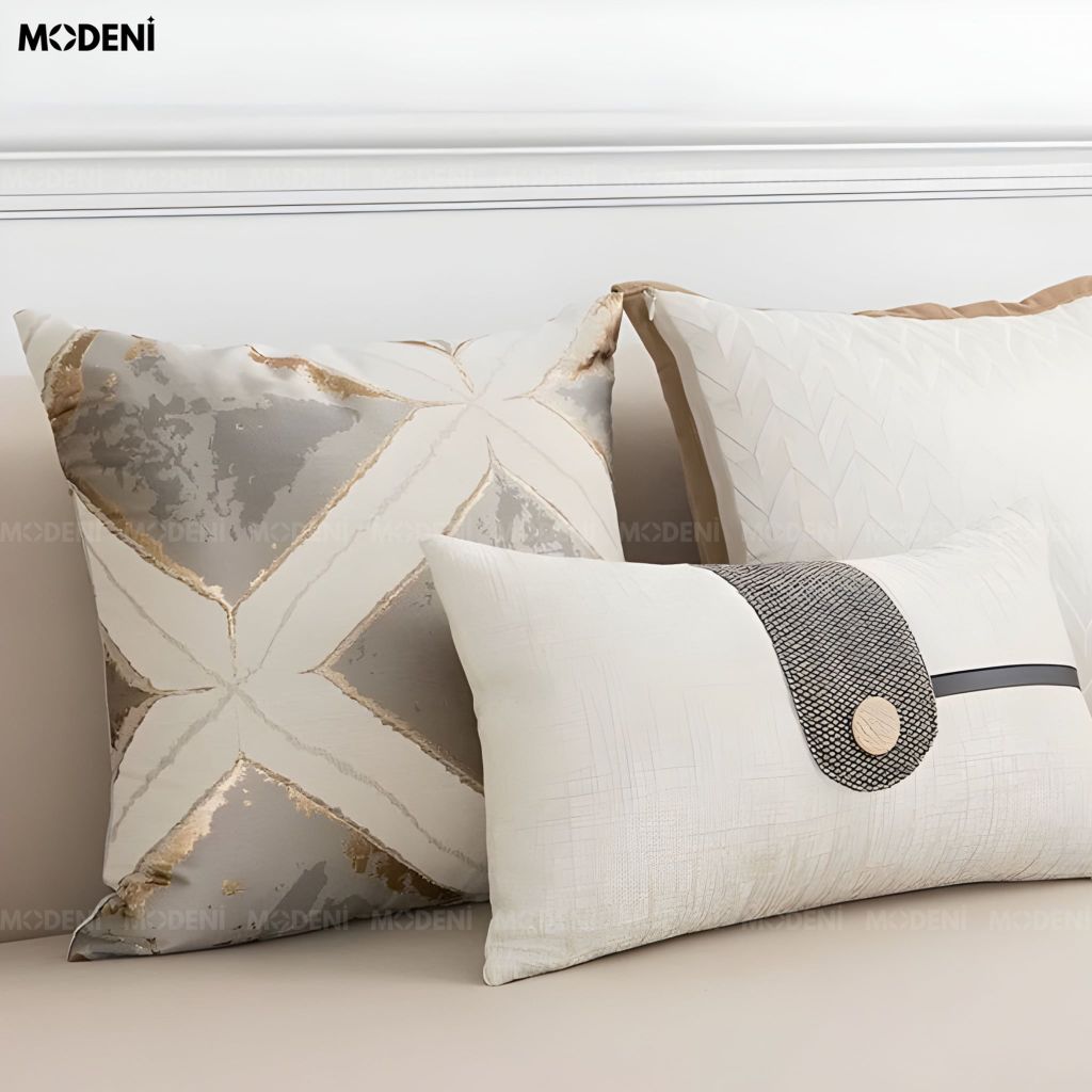 Vỏ Gối Sofa Sway – Vải Jacquard Phối Nhung Họa Tiết Kim Tự Tháp May Dập Nổi Bắc Âu