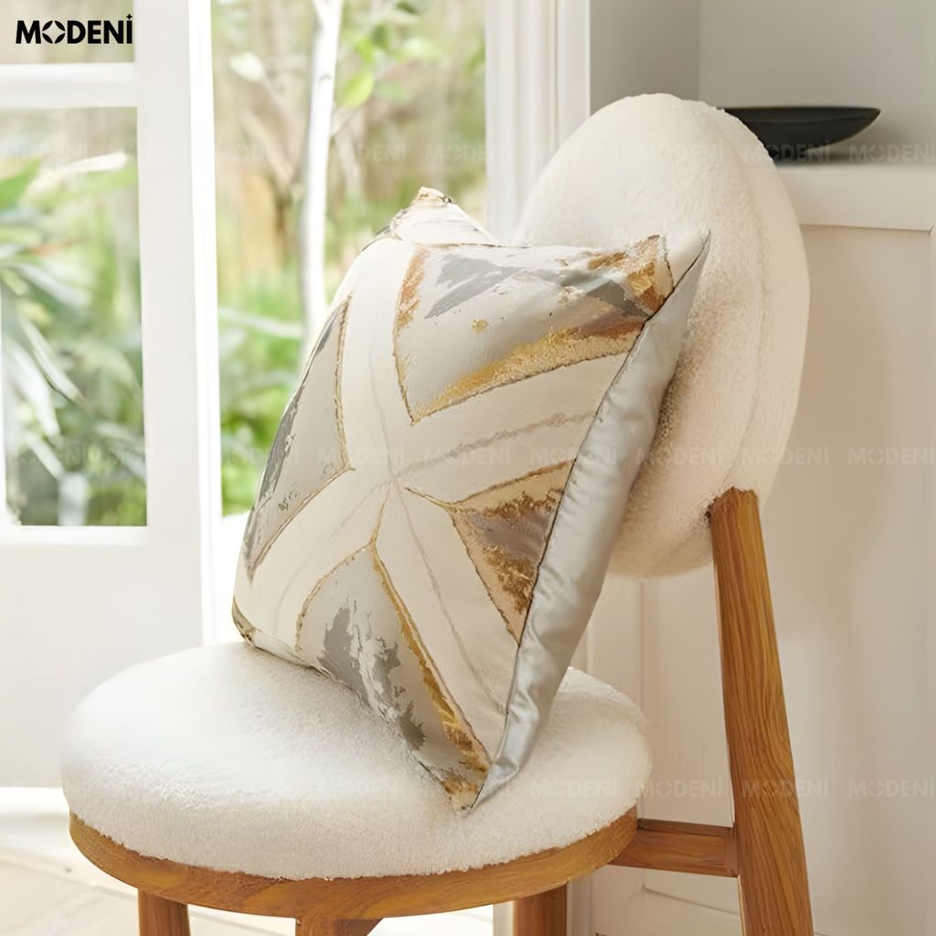 Vỏ Gối Sofa Sway – Vải Jacquard Phối Nhung Họa Tiết Kim Tự Tháp May Dập Nổi Bắc Âu