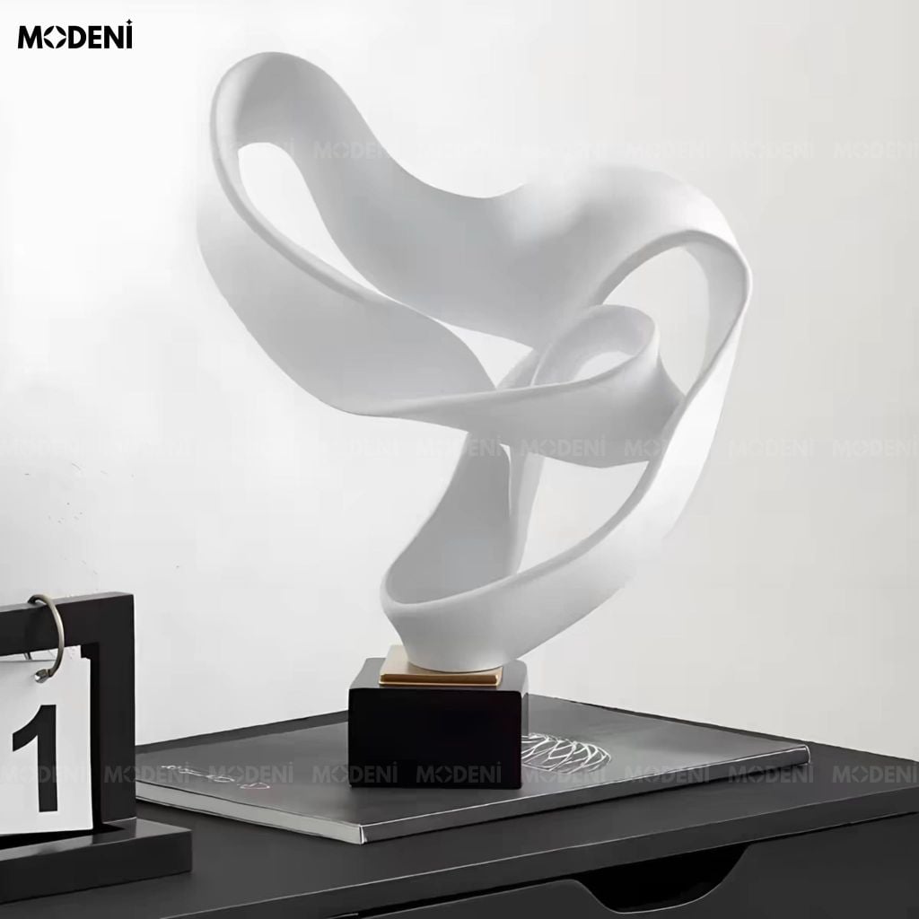 Tượng Trang Trí Oldel White Nghệ Thuật Trừu Tượng – Thiết Kế Lượn Sóng Độc Bản – Decor Kệ Tủ, Bàn Console Phong Cách Hiện Đại