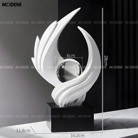  Tượng Trang Trí Aurel white - Resin cao cấp trắng mờ biểu tượng ánh sáng và sự tinh khiết phối cầu thủy tinh trang trí phòng khách/kệ tủ 