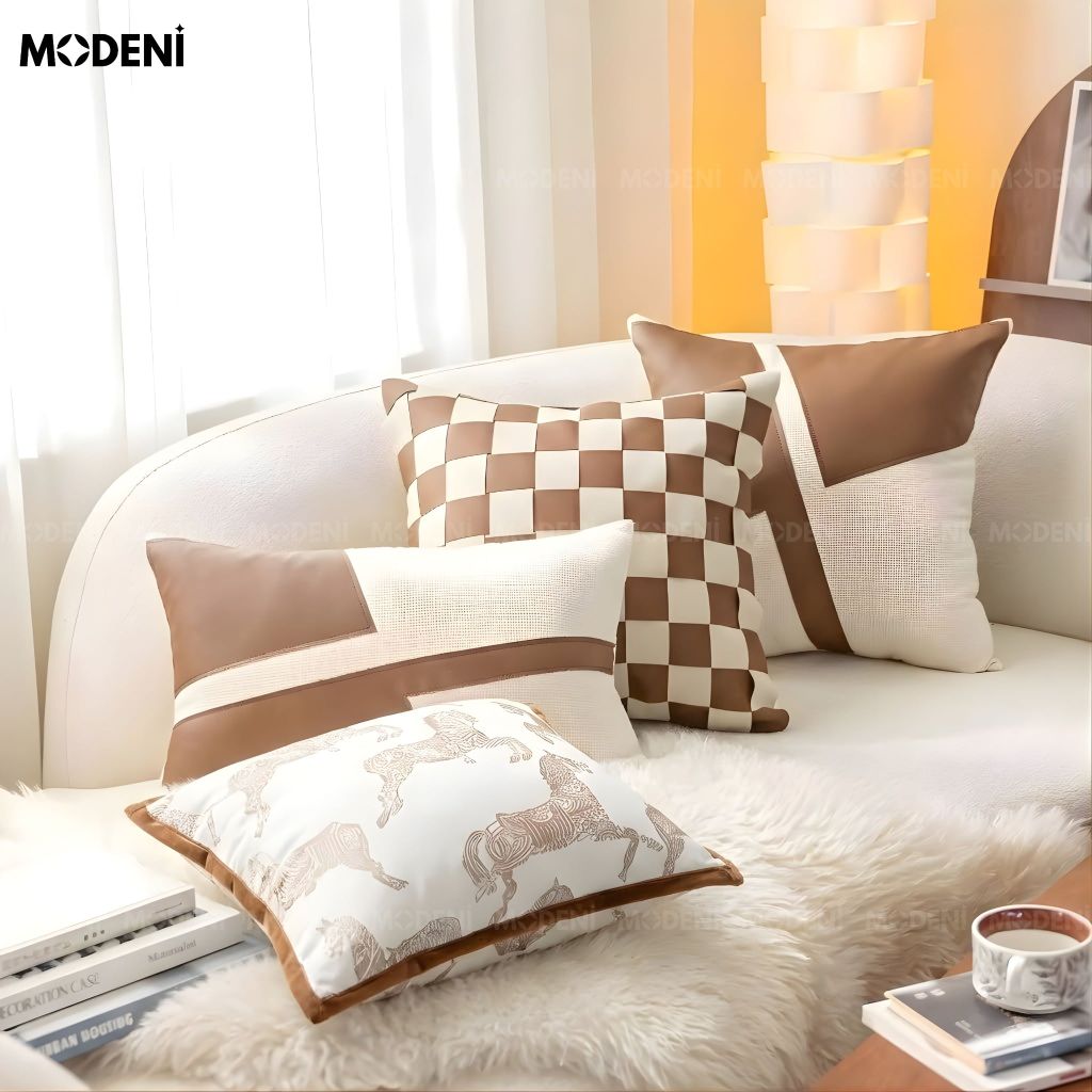 Set Vỏ Gối Sofa Geo Leather Cao Cấp Phong Cách Modern Luxury