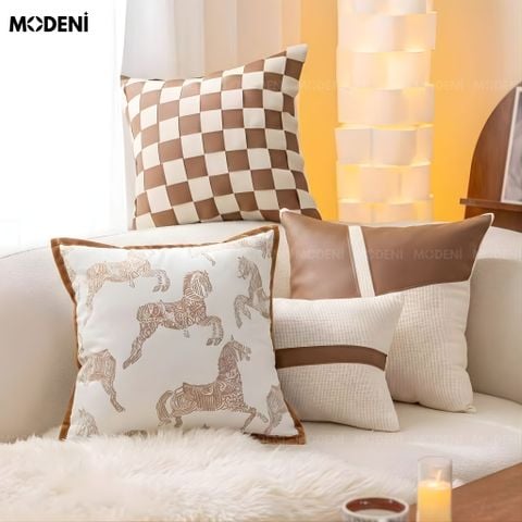  Set Vỏ Gối Sofa Geo Leather Cao Cấp Phong Cách Modern Luxury 