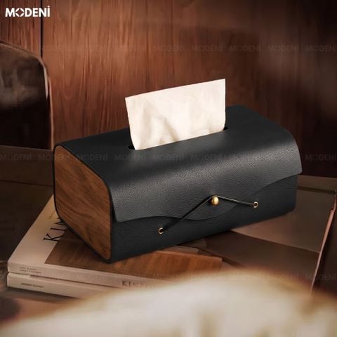  Hộp Khăn Giấy Elise Đen Da Microfiber Cao Cấp Phối Ốp Vân Gỗ Japandi Tối Giản Tinh Tế Cho Phòng Ngủ Và Văn Phòng 