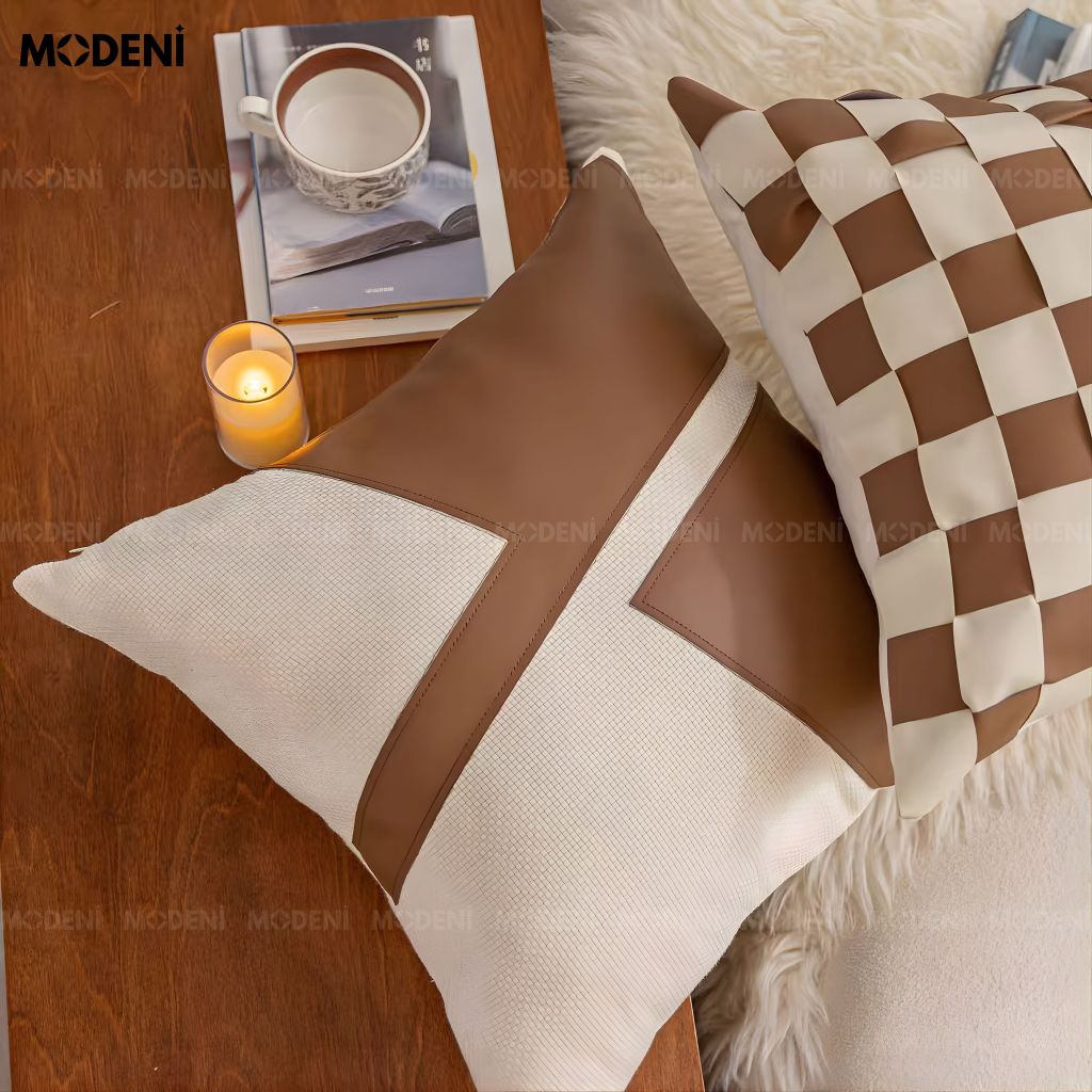 Set Vỏ Gối Sofa Geo Leather Cao Cấp Phong Cách Modern Luxury