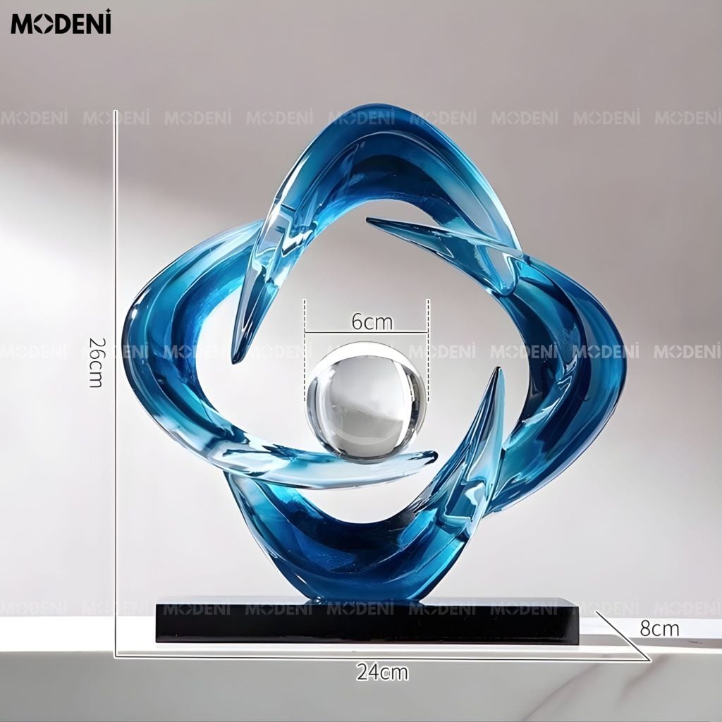 Tượng decor Cosmic Blue – Resin nghệ thuật phối cầu thủy  tinh, điểm nhấn sang trọng cho mọi không gian