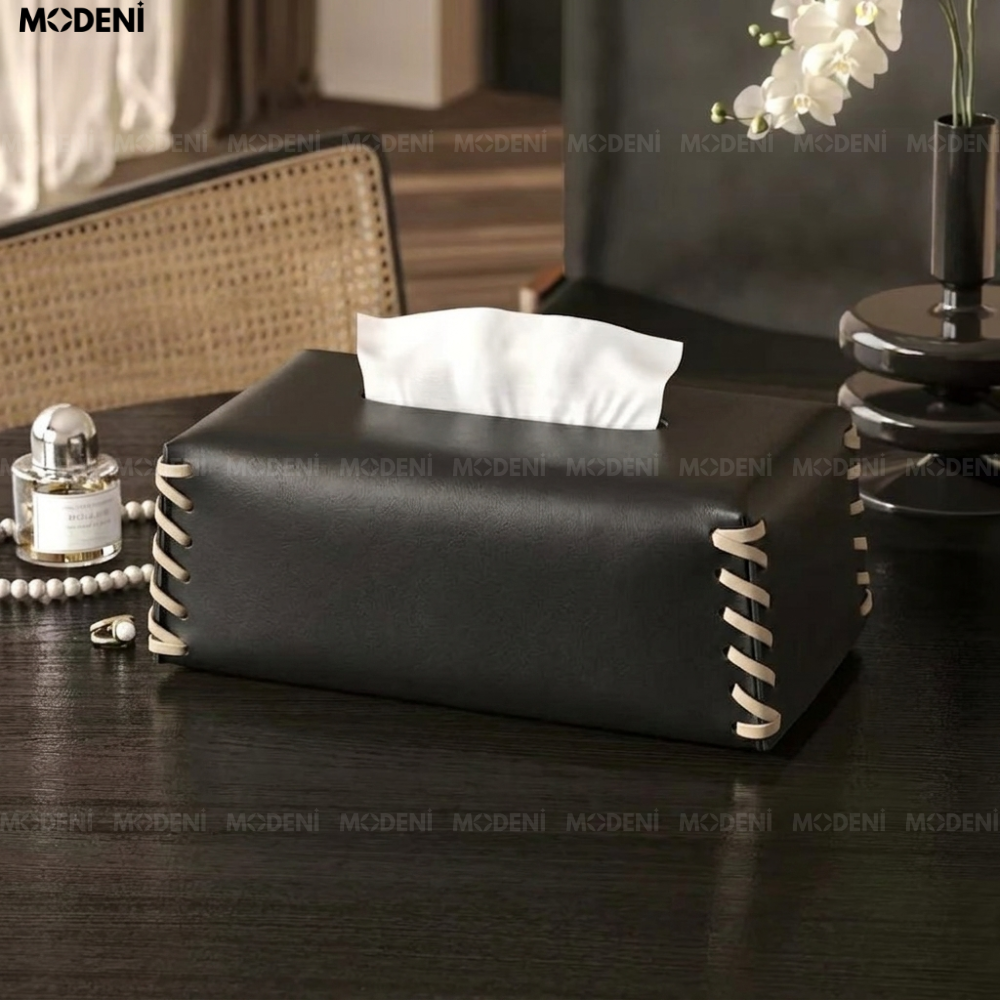 Hộp Khăn Giấy Nomi Đen Da PU Cao Cấp Khâu Tay Thủ Công Clean Style Đậm Chất Cá Nhân Cho Phòng Ngủ