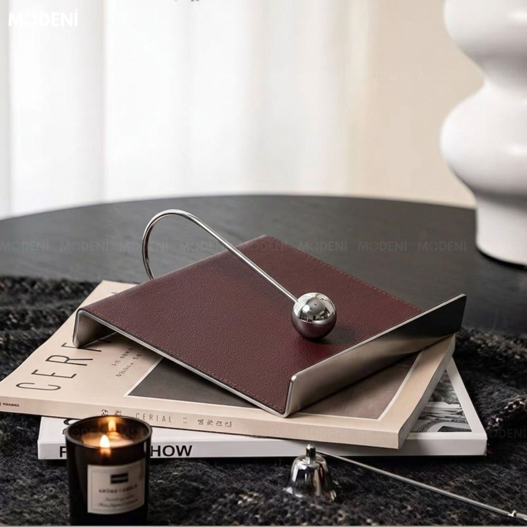 Hộp Khăn Giấy Libra Thép Không Gỉ Phối Da Nâu Sang Trọng Phong Cách Minimalism