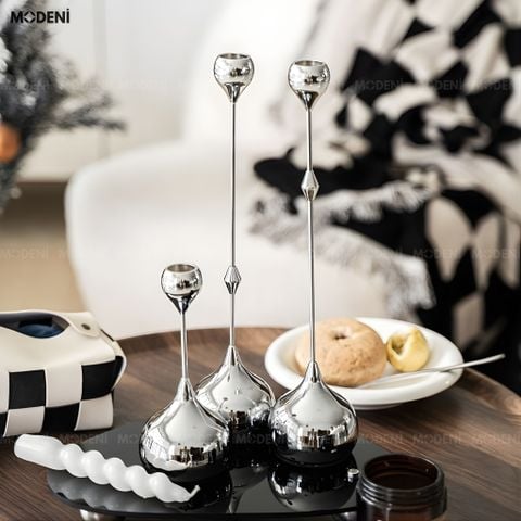  Set 3 Chân Nến Kim Loại Yusla Silver – Chân Nến Trang Trí Cao Cấp – Tôn Vẻ Đẹp Không Gian Hiện Đại – Decor Phòng Khách & Bàn Sofa 