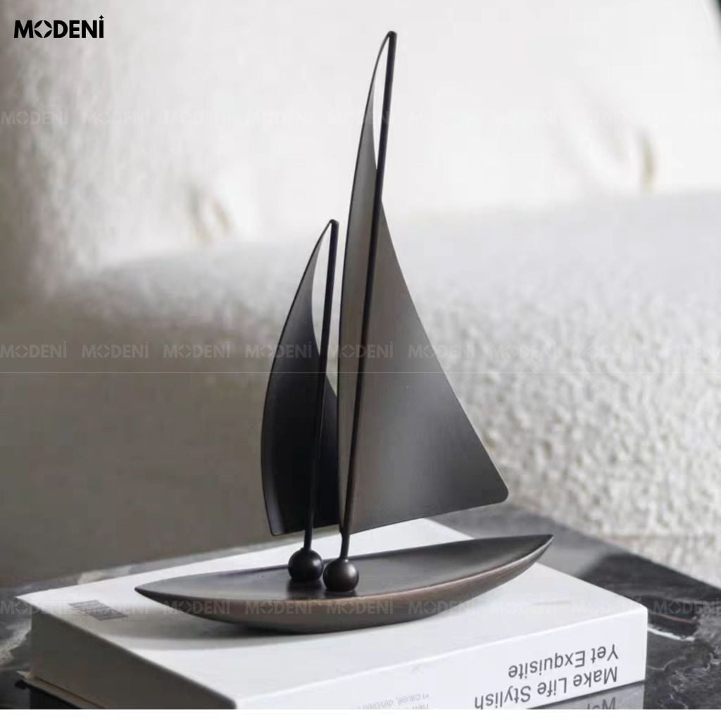 Tượng Trang Trí Thuyền Buồm Oceanis Composite Đúc Nguyên Khối Nâu Đen Ánh Đồng Phong Cách Modern Minimalism