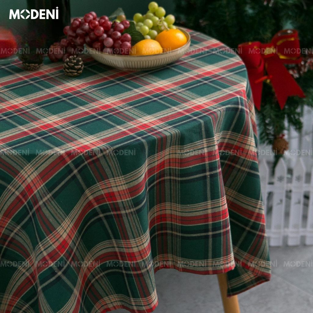 Khăn Trải Bàn Caro Retro Xanh Cao Cấp – Vải Dày Chống Nhăn – Tăng Vibe Ấm Cúng Cho Tiệc Tối, Noel, Decor Quán Café