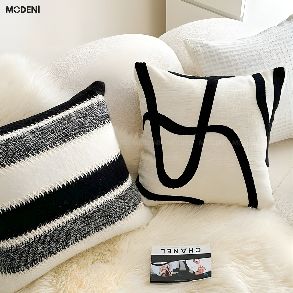 Vỏ Gối Sofa Curve – Vải Chenille & Cotton Họa Tiết Line Uốn Lượn Dệt Nổi Phong Cách Pop Art