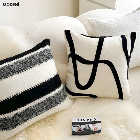  Vỏ Gối Sofa Curve – Vải Chenille & Cotton Họa Tiết Line Uốn Lượn Dệt Nổi Phong Cách Pop Art 