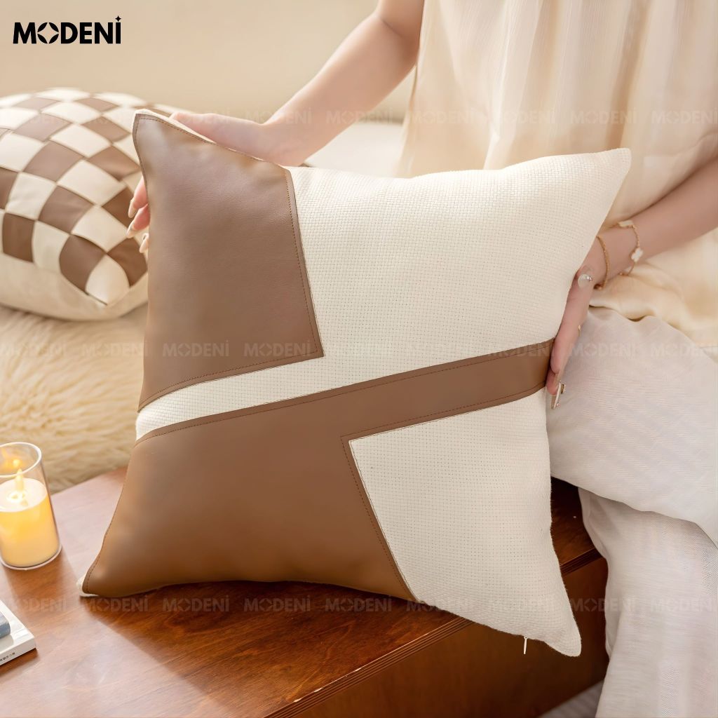 Set Vỏ Gối Sofa Geo Leather Cao Cấp Phong Cách Modern Luxury