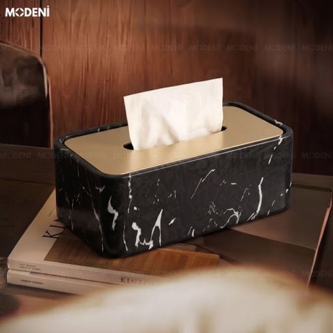  Hộp Khăn Giấy Nero Marquina Composite Vân Đá Đen Viền Vàng Sang Trọng 