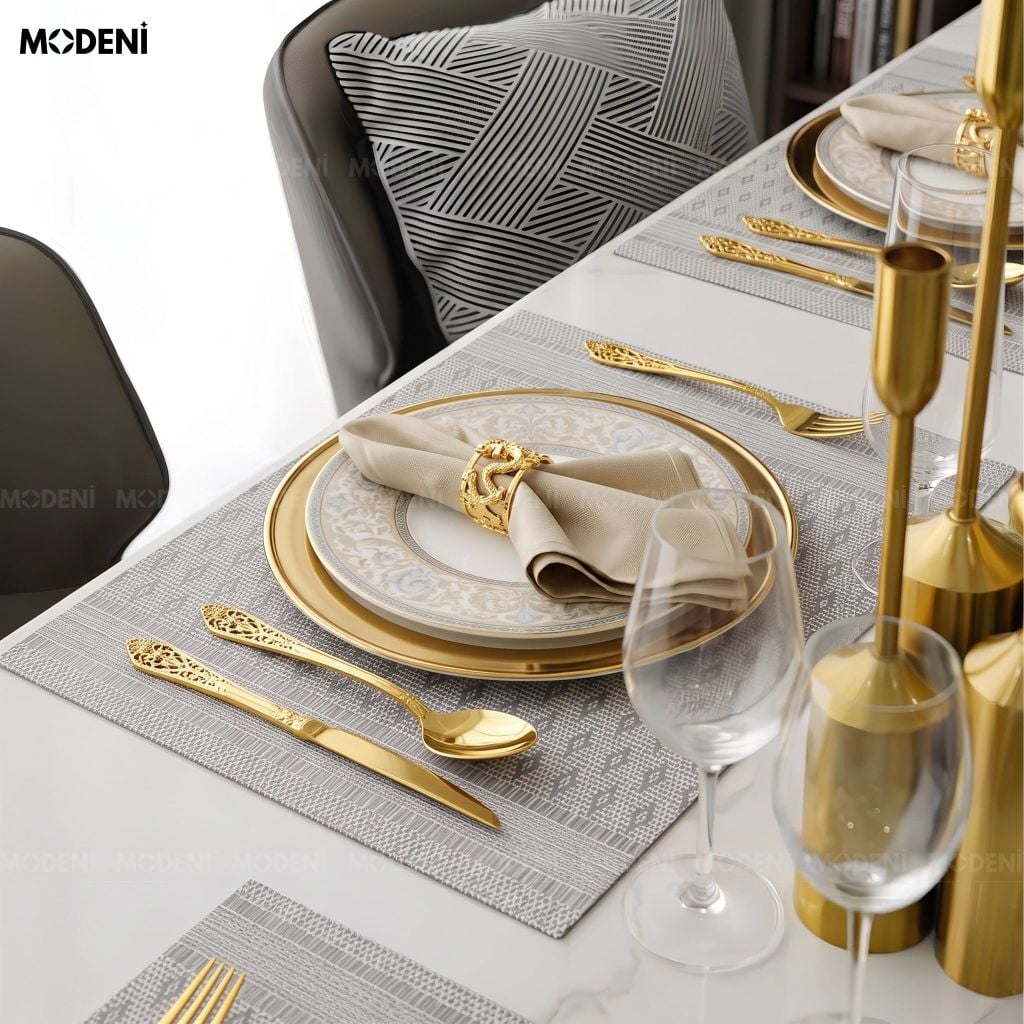 Tấm Lót Bàn Ăn Kado Placemat PVC Màu Xám Họa Tiết Dệt Quả Trám Chống Thấm Nước Decor Bàn Ăn Gia Đình