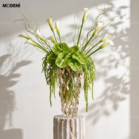  Bình Hoa Pha Lê Elysian – Lọ Hoa Trang Trí Cao Cấp Ánh Vàng – Kích Thước 28x14.5cm, Phù Hợp Decor Bàn Tiệc Sang Trọng 