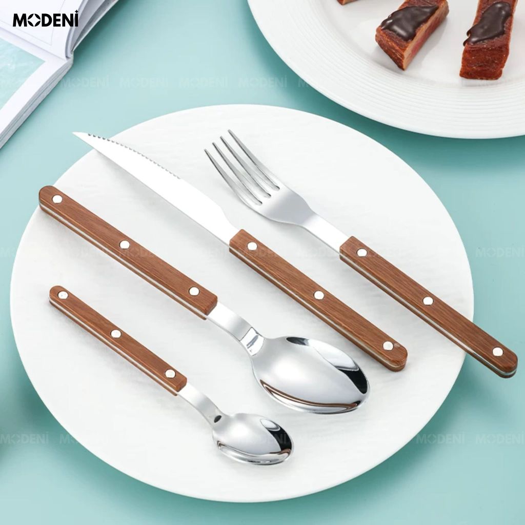 Bộ Dao Muỗng Nĩa Bresso Inox Cán Gỗ Thẩm Mỹ Châu Âu Kết Cấu Chắc Chắn Cho Bàn Tiệc Hiện Đại