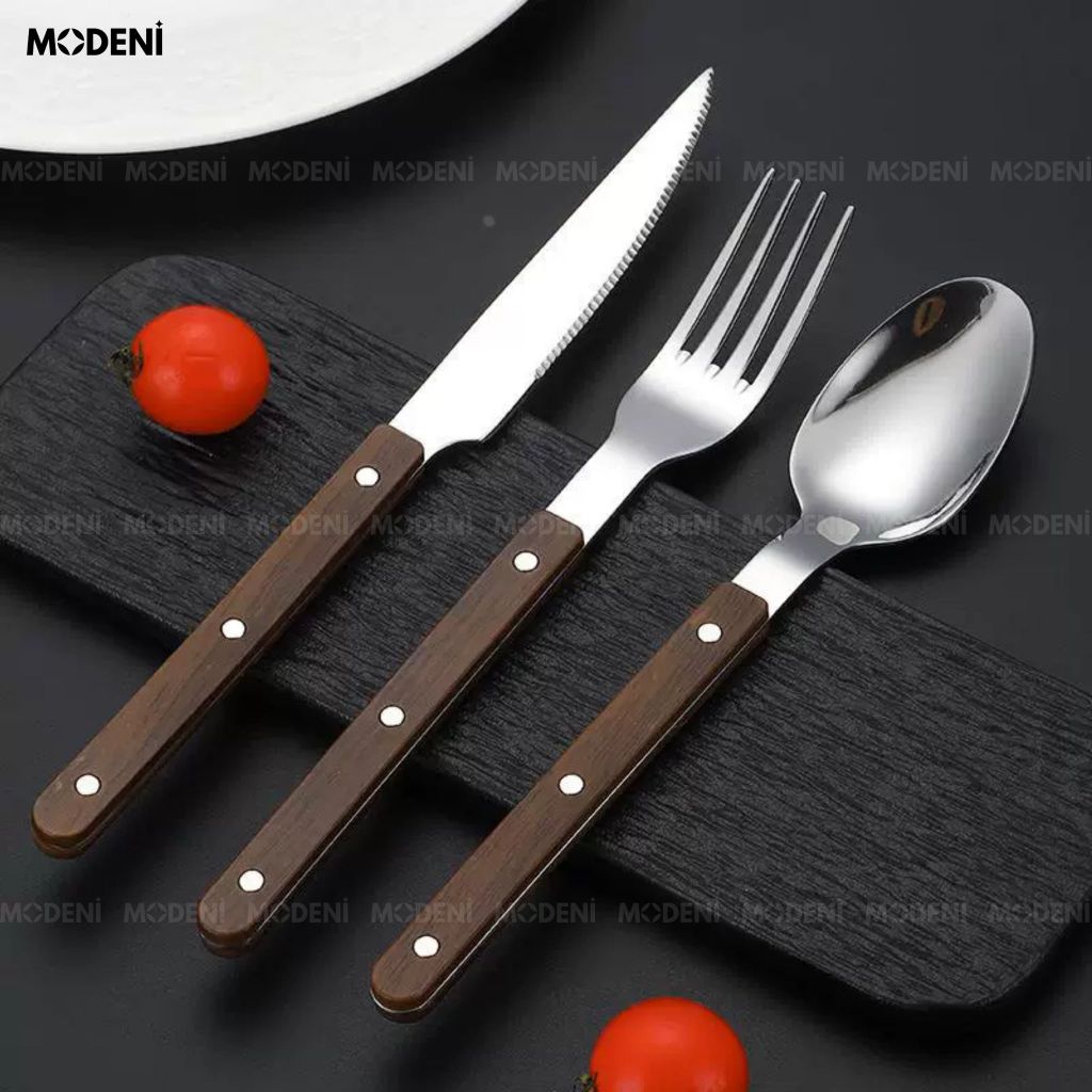 Bộ Dao Muỗng Nĩa Bresso Inox Cán Gỗ Thẩm Mỹ Châu Âu Kết Cấu Chắc Chắn Cho Bàn Tiệc Hiện Đại
