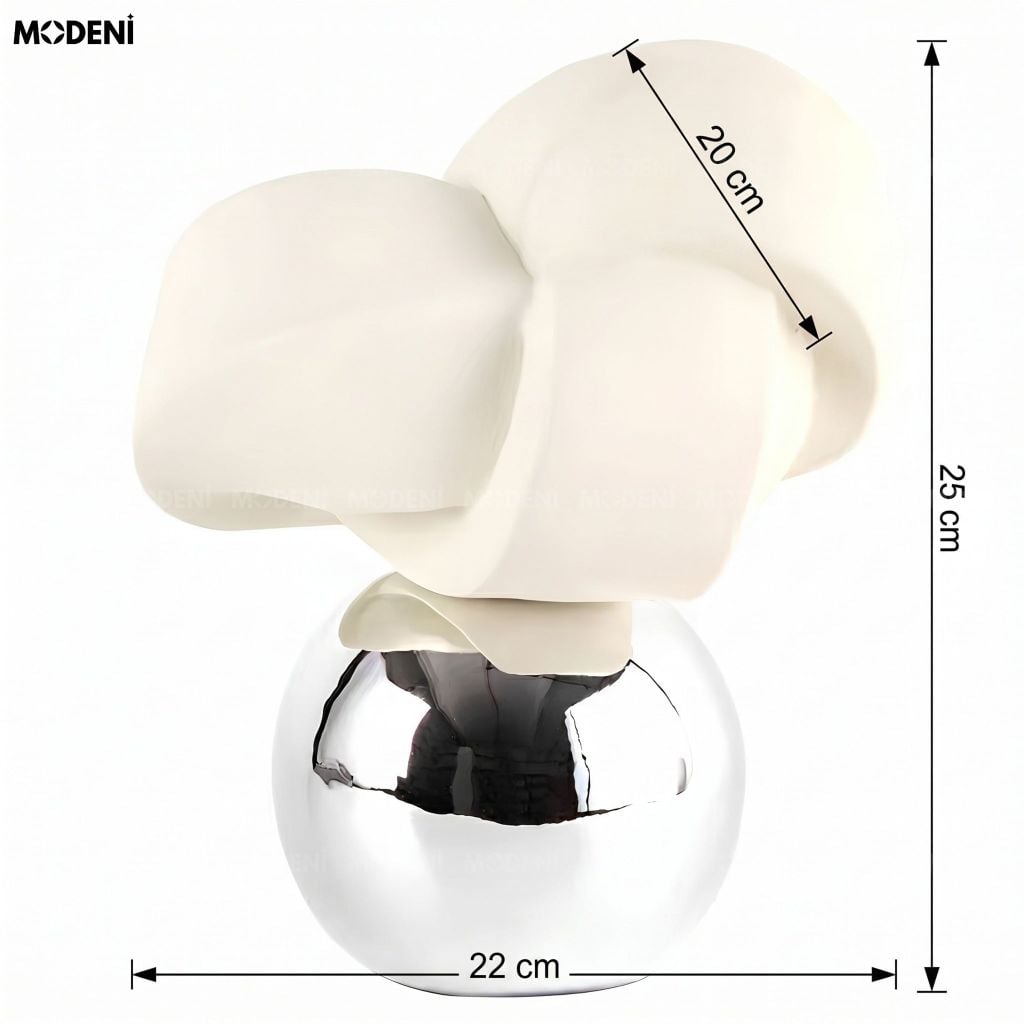 Tượng Trang Trí Nghệ Thuật Knot Composite Mờ Chân Kim Loại Trắng Bạc Đương Đại