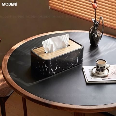  Hộp Khăn Giấy Nero Marquina Composite Vân Đá Đen Viền Vàng Sang Trọng 