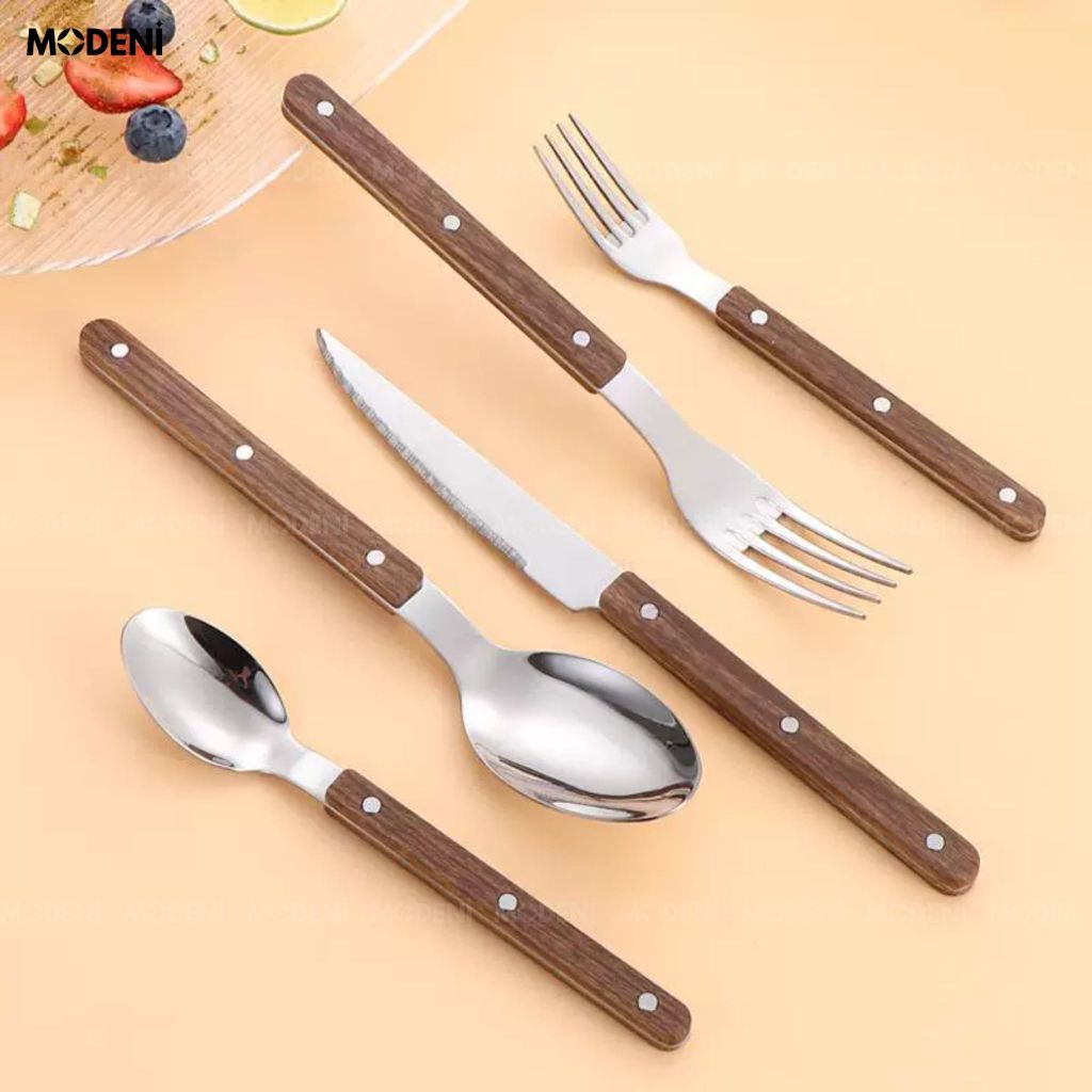 Bộ Dao Muỗng Nĩa Bresso Inox Cán Gỗ Thẩm Mỹ Châu Âu Kết Cấu Chắc Chắn Cho Bàn Tiệc Hiện Đại