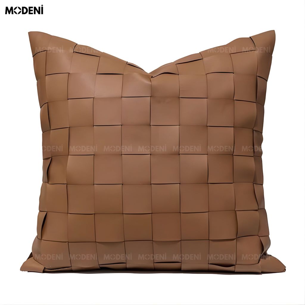 Vỏ Gối Sofa Sweepink – Da Microfiber Thiết Kế Ô Vuông Đan Tay Wabi Sabi
