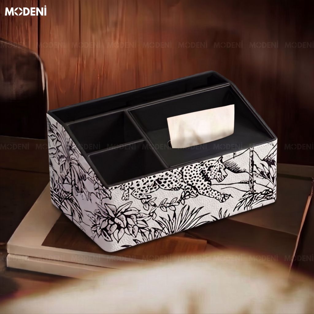 Hộp Khăn Giấy Habitat Bọc Da Cao Cấp Họa Tiết Toile Nghệ Thuật - Vẻ Đẹp Cổ Điển Sang Trọng Cho Phòng Khách Luxury