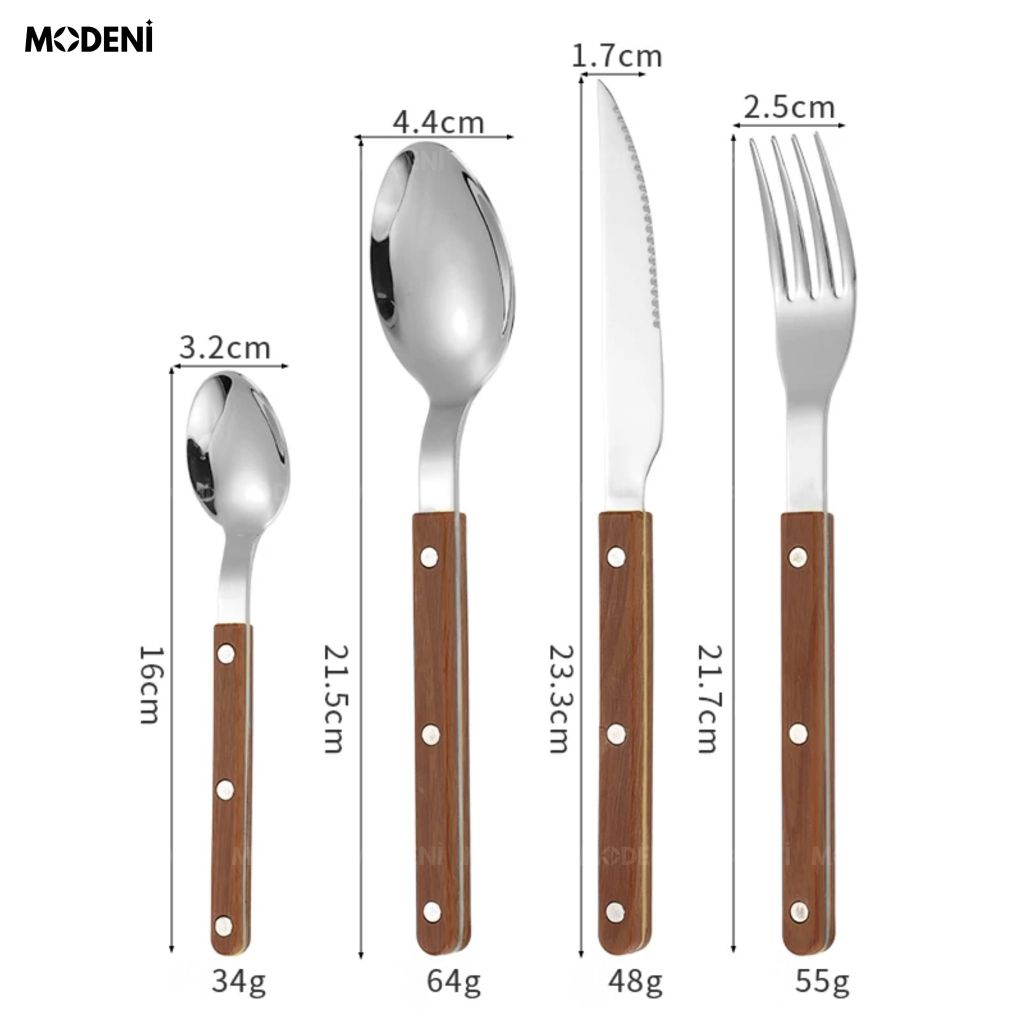Bộ Dao Muỗng Nĩa Bresso Inox Cán Gỗ Thẩm Mỹ Châu Âu Kết Cấu Chắc Chắn Cho Bàn Tiệc Hiện Đại