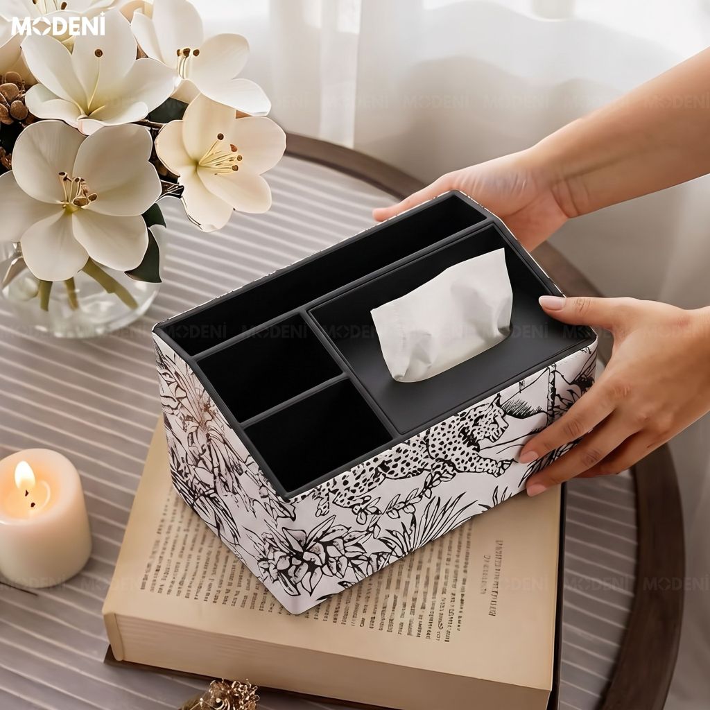 Hộp Khăn Giấy Habitat Bọc Da Cao Cấp Họa Tiết Toile Nghệ Thuật - Vẻ Đẹp Cổ Điển Sang Trọng Cho Phòng Khách Luxury