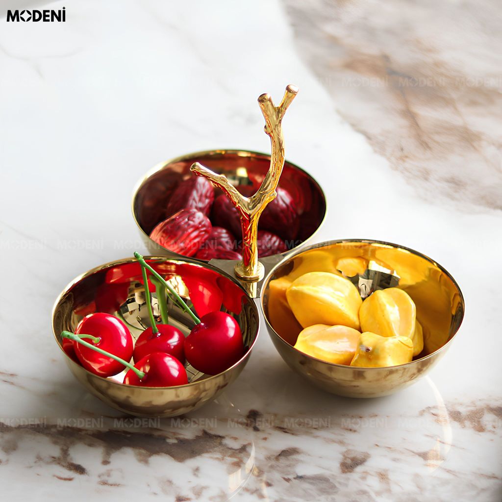 Tô Trái Cây Trang Trí Golden Branch Thép Không Gỉ Mạ Vàng Gold Phong Cách Tân Cổ Điển Luxury