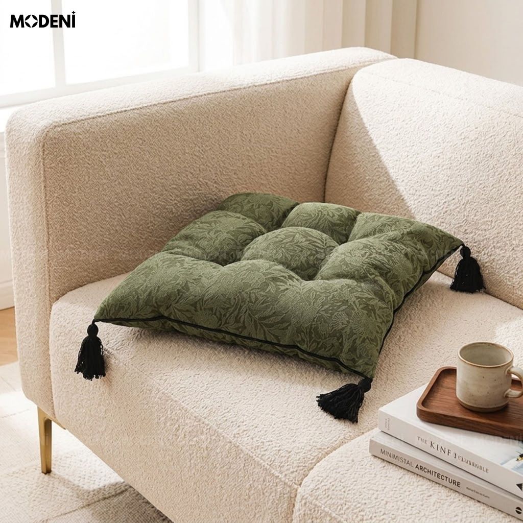 Đệm Ngồi Tasselo Xanh Vải Dệt Nổi Thẩm Mỹ Victorian Dày Dặn Thoáng Khí Cho Ghế Đọc Sách Hiện Đại