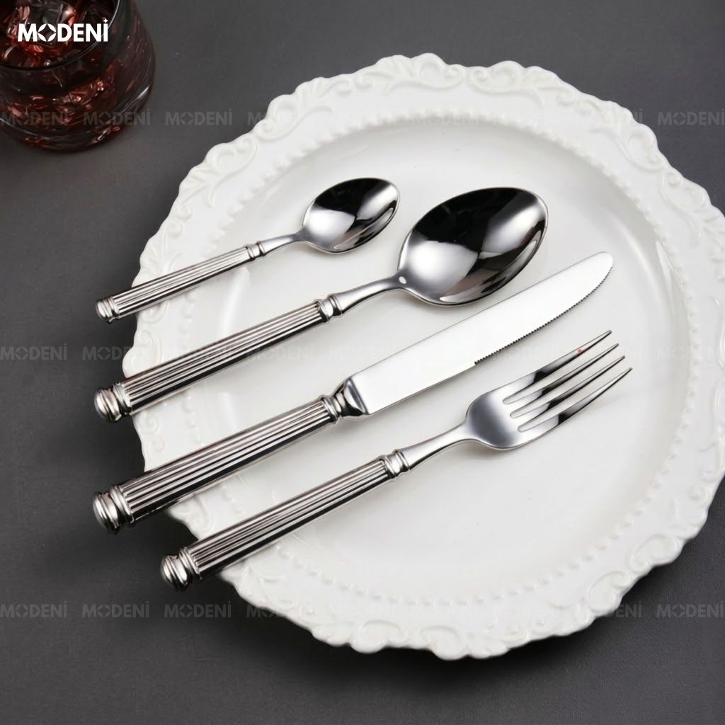 Bộ Dao Muỗng Nĩa Silveria Inox 304 Tân Cổ Điển Tráng Gương Ánh Bạc Cho Bàn Ăn Gia Đình